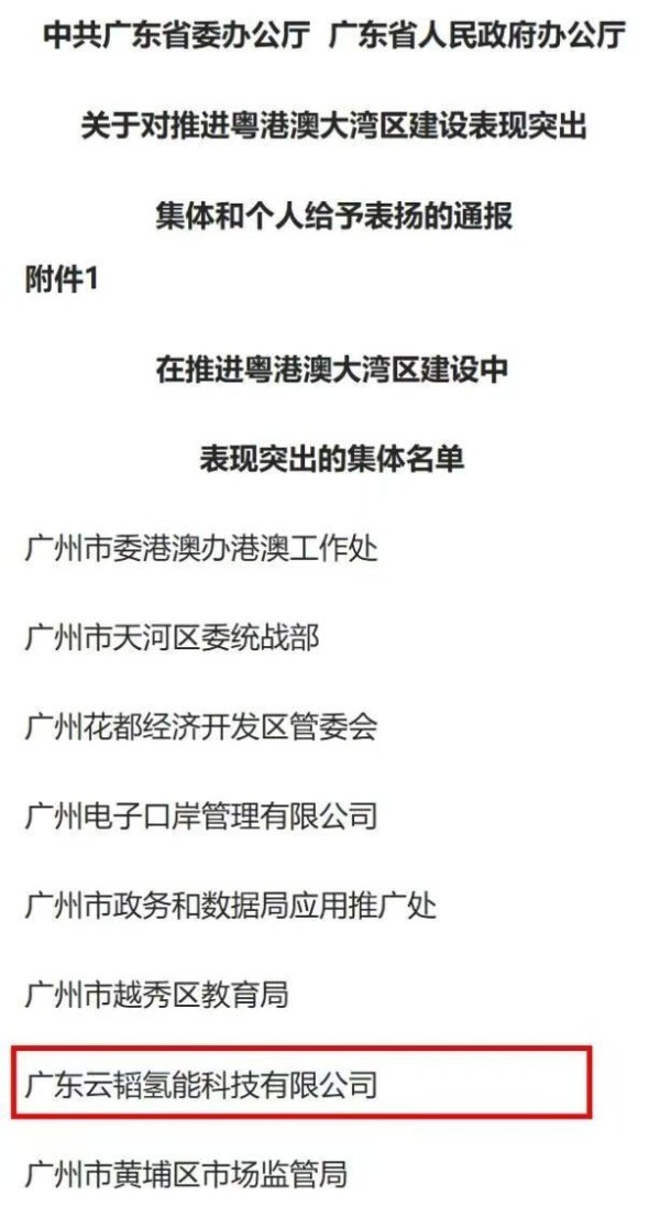 楠希配资 助推绿色能源转型！云韬氢能获评“推进粤港澳大湾区建设表现突出集体”